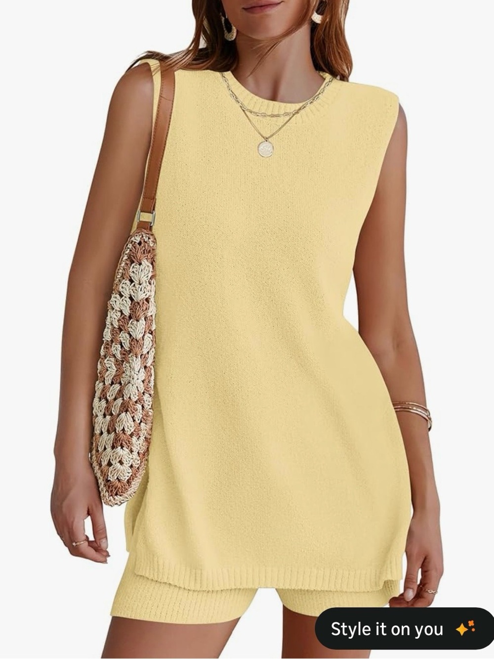 Sleeveless Knit Shell and Shorts - Butter Yellow - Picture 3 of 4